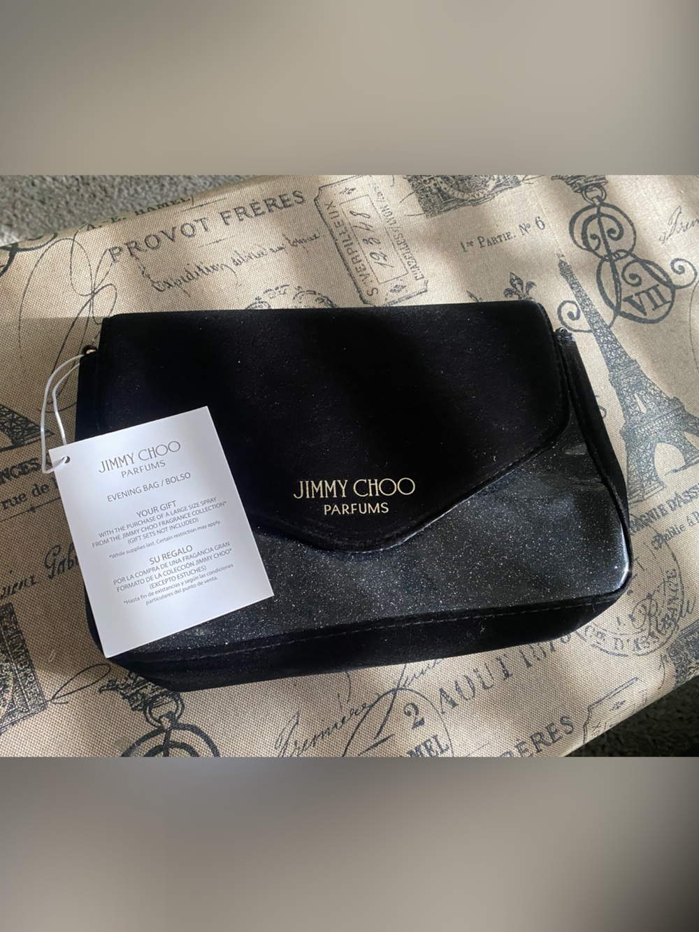 Jimmy Choo Black Velvet Parfums Cosmetic Pouch with Gold Logo